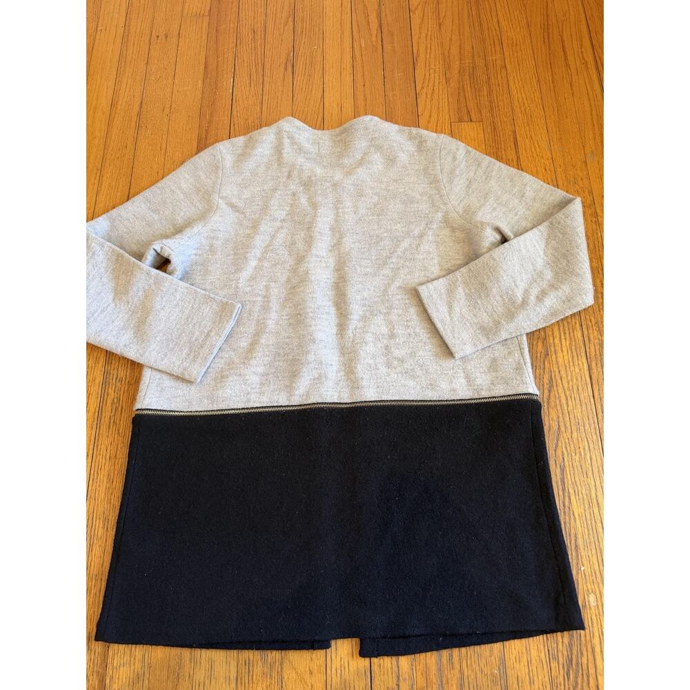 Karl Lagerfeld Paris Coatigan Womens Large Gray Wool Knit Zip Trim Mid Length - Picture 7 of 7